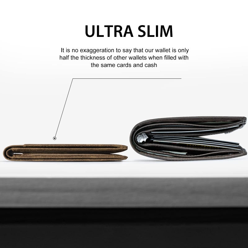 GSOIAX Mens Slim Wallet RFID Blocking Bifold wallets for men Minimalist Genuine Leather Carbon Fiber Card Holder Money Clip Thin Mens with Gift Box (Leather Brown) - Image 2