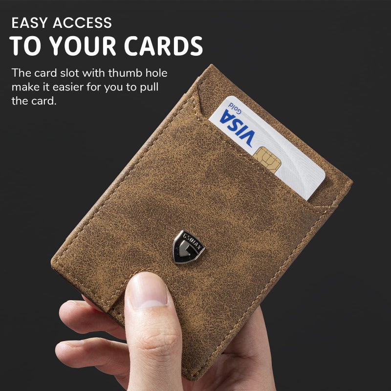 GSOIAX Mens Slim Wallet RFID Blocking Bifold wallets for men Minimalist Genuine Leather Carbon Fiber Card Holder Money Clip Thin Mens with Gift Box (Leather Brown) - Image 5