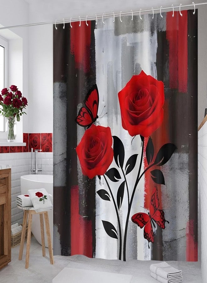 ZCHOMI Red Rose Shower Curtain Black and Red Rose Floral Shower Curtains for Bathroom Waterproof Polyester Fabric Bathroom Curtain 72 x 72 Inch with 12 Plastic Hooks - Image 2
