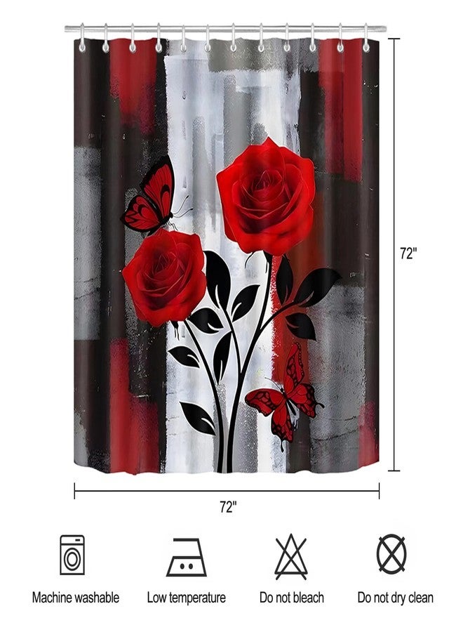 ZCHOMI Red Rose Shower Curtain Black and Red Rose Floral Shower Curtains for Bathroom Waterproof Polyester Fabric Bathroom Curtain 72 x 72 Inch with 12 Plastic Hooks - Image 5