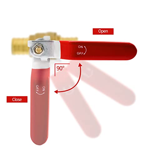 Ruby Q 20 قطعة صمامات كروية PEX، صمام كروي نحاسي بورت كامل 1/2"، صمام إيقاف بورت كامل، ربع دورة ساخن (أحمر) وبارد (أزرق) لإيقاف الماء - Image 3