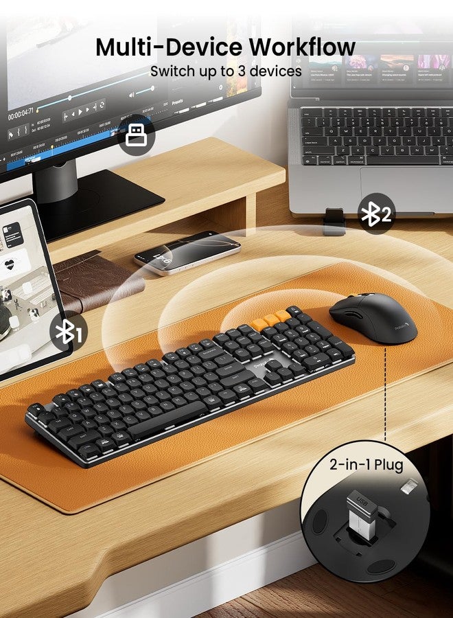 ProtoArc Mechanical Keyboard and Mouse, Wireless Rechargeable Aluminum Keyboard Mouse, 2.4G+Dual Bluetooth, Low Profile Keys, Red Switches, Multi-Device, for Windows/Mac - Image 3