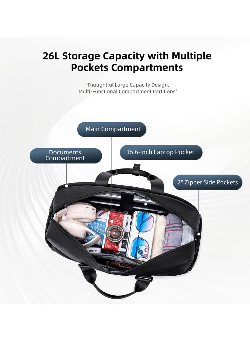 أركتيك هانتر حقيبة دافل Arctic Hunter للسفر والعمل مصنوعة من النايلون بسعة 26 لترًا وحقيبة كمبيوتر محمول للرجال والنساء وجيب مكتب مقاوم للماء و4 حجرات بسحاب ومقبض من الألياف الدقيقة وحزام كتف قابل للفصل - Image 2