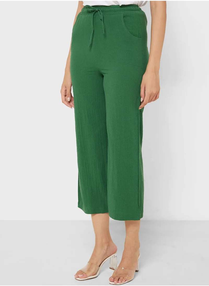 جينجر Elasticised Waist Wide Fit Pants