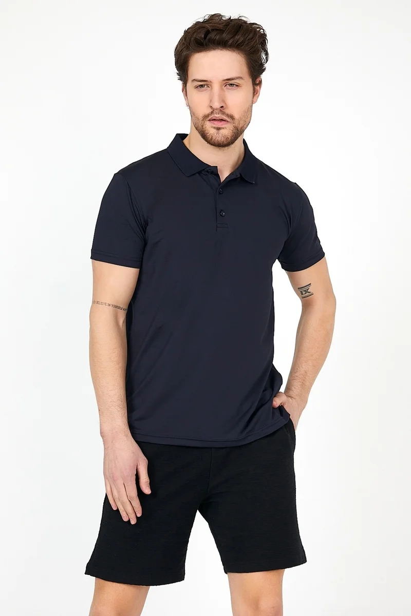 MRS Clothing Active Tennis Style Sports Polo Neck Short Sleeve T-Shirt Men's Navy Blue