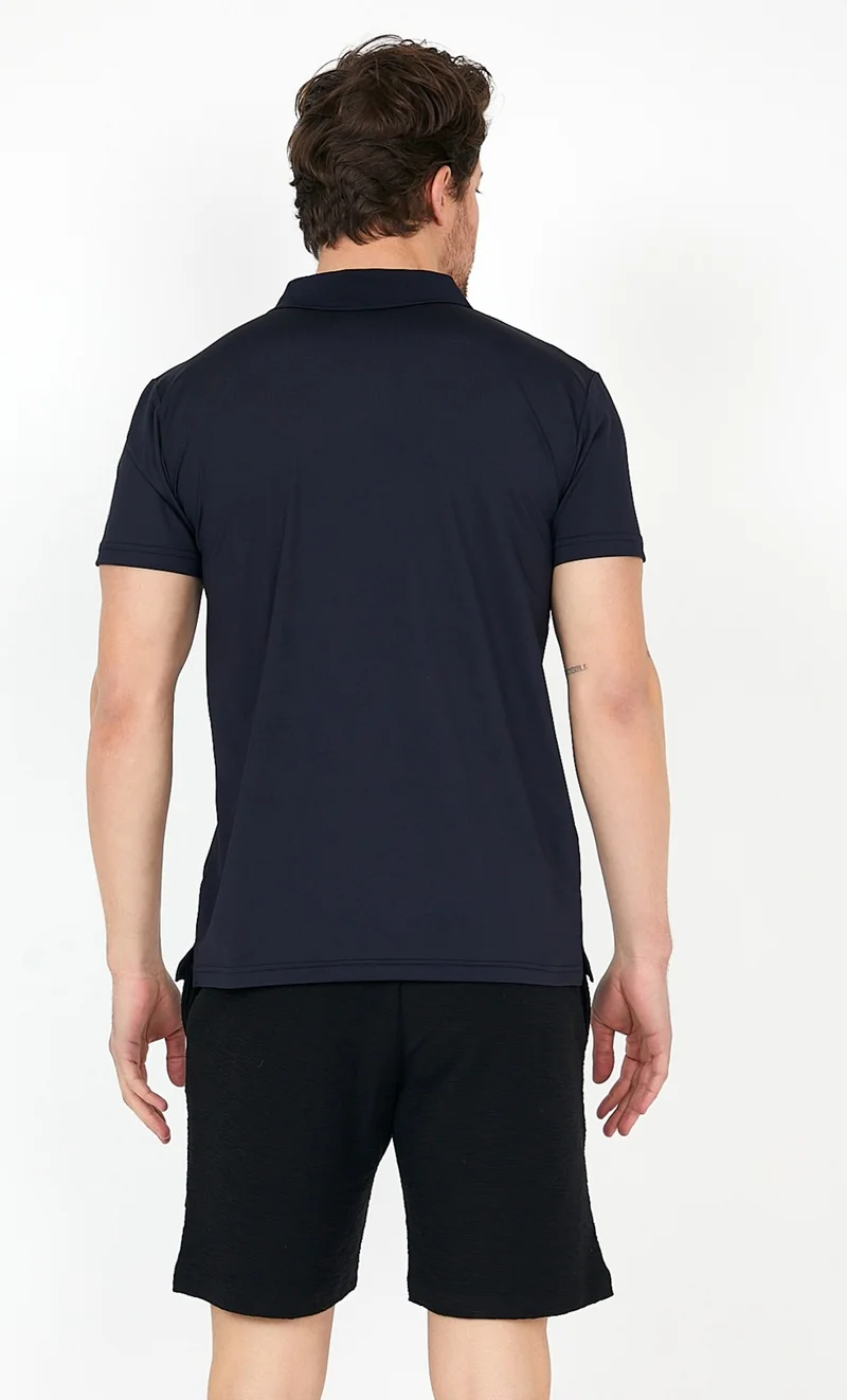 MRS Clothing Active Tennis Style Sports Polo Neck Short Sleeve T-Shirt Men's Navy Blue