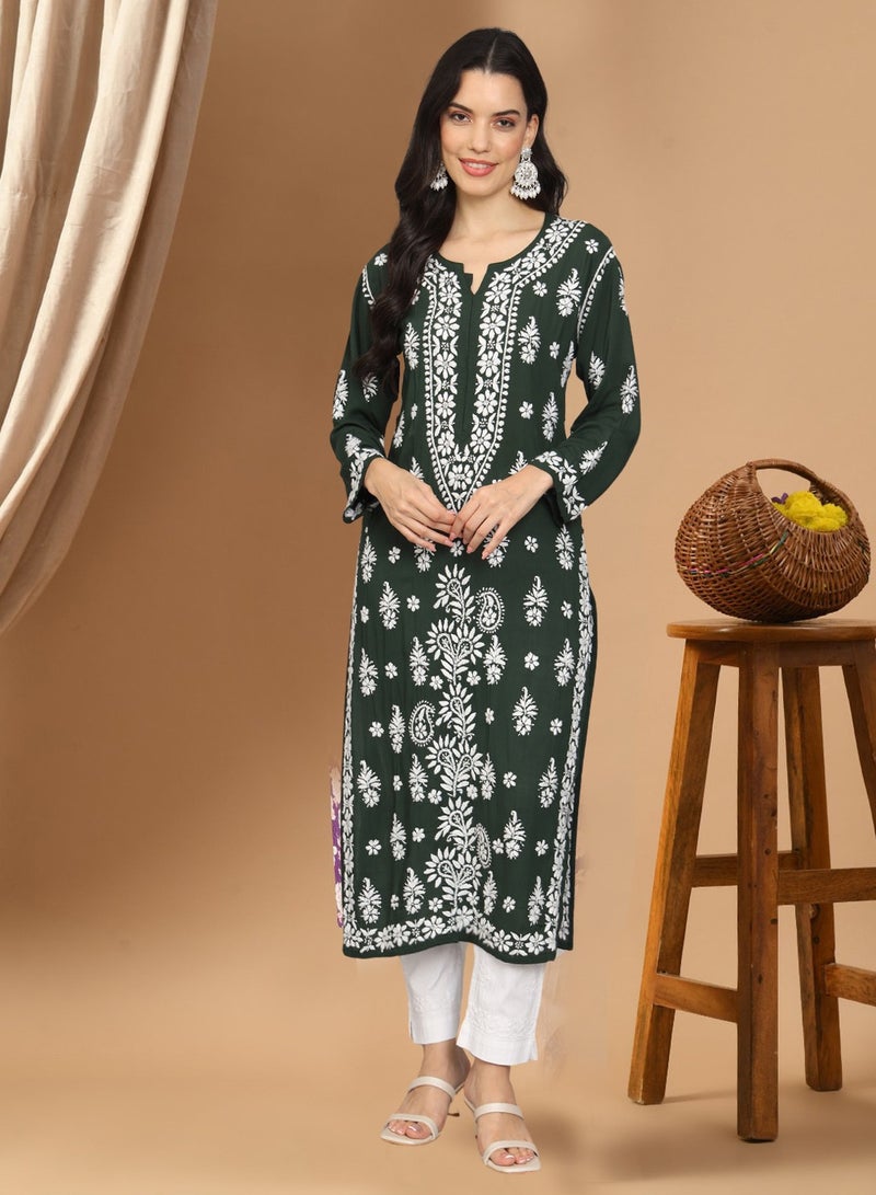 Alaya Women Chikankari Hand Embroidered Modal Kurta -AL4042  - Image 1