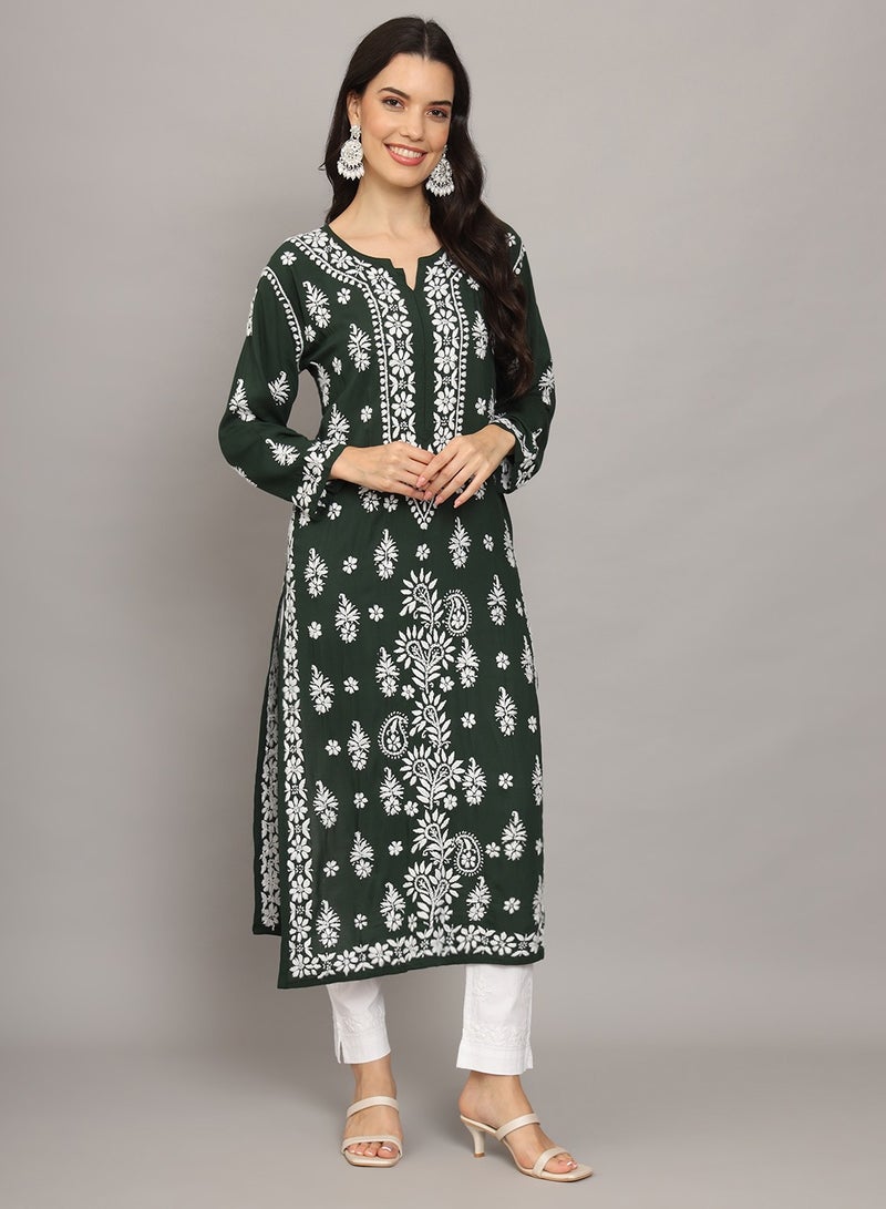 Alaya Women Chikankari Hand Embroidered Modal Kurta -AL4042  - Image 4