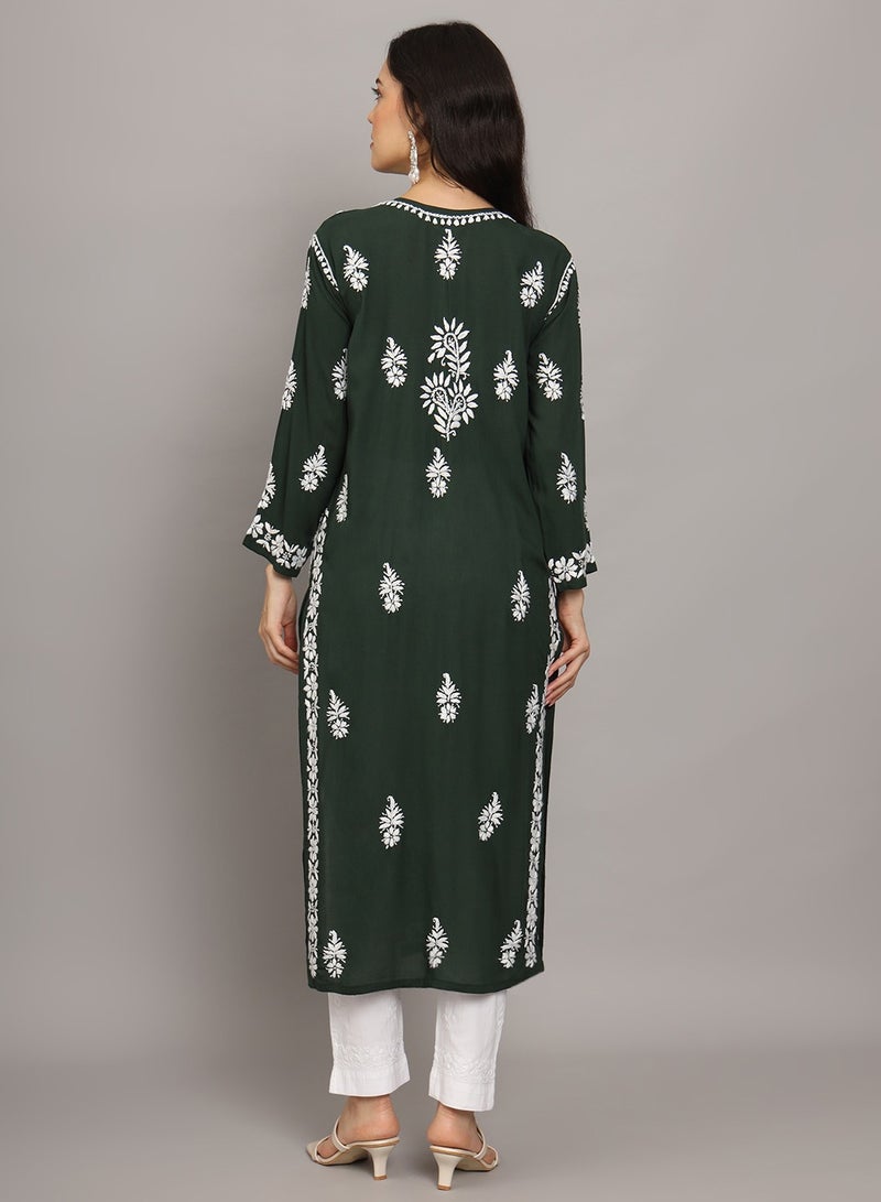 Alaya Women Chikankari Hand Embroidered Modal Kurta -AL4042  - Image 2