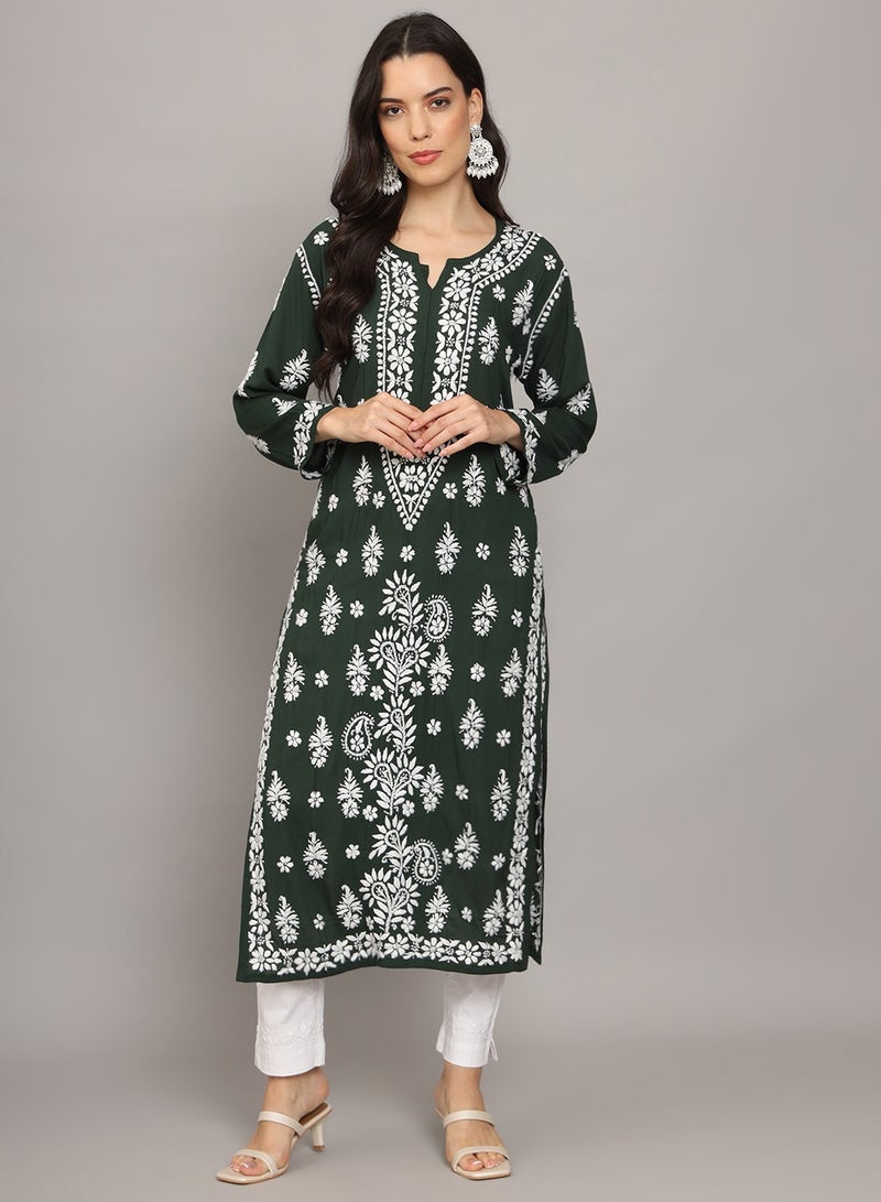 Alaya Women Chikankari Hand Embroidered Modal Kurta -AL4042  - Image 3