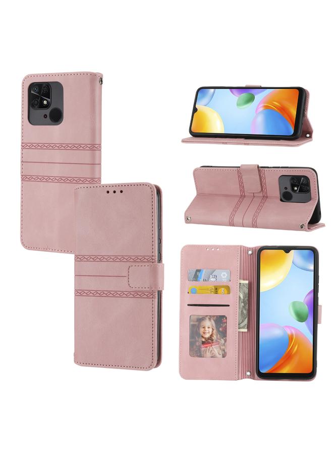 Case For Xiaomi Redmi 10C 4G Global Embossed Striped Magnetic Buckle Horizontal Flip Phone Leather Case