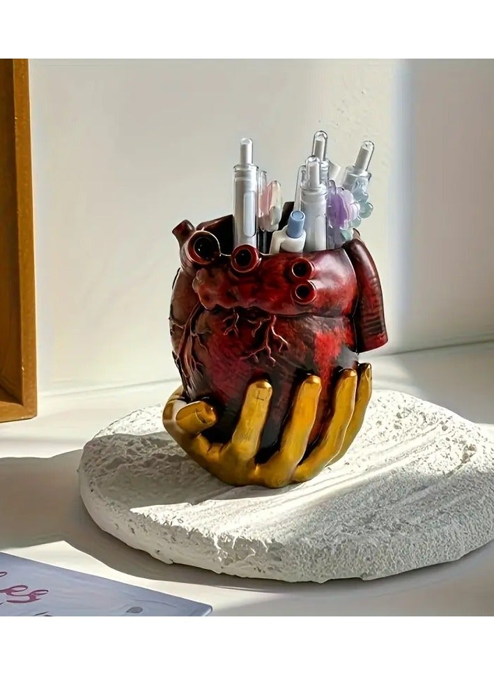 Generic Anatomical Heart-Shaped Organizer – Multi-Compartment Red & Yellow Desk Storage for Brushes, Tools & Office Supplies  - Image 4