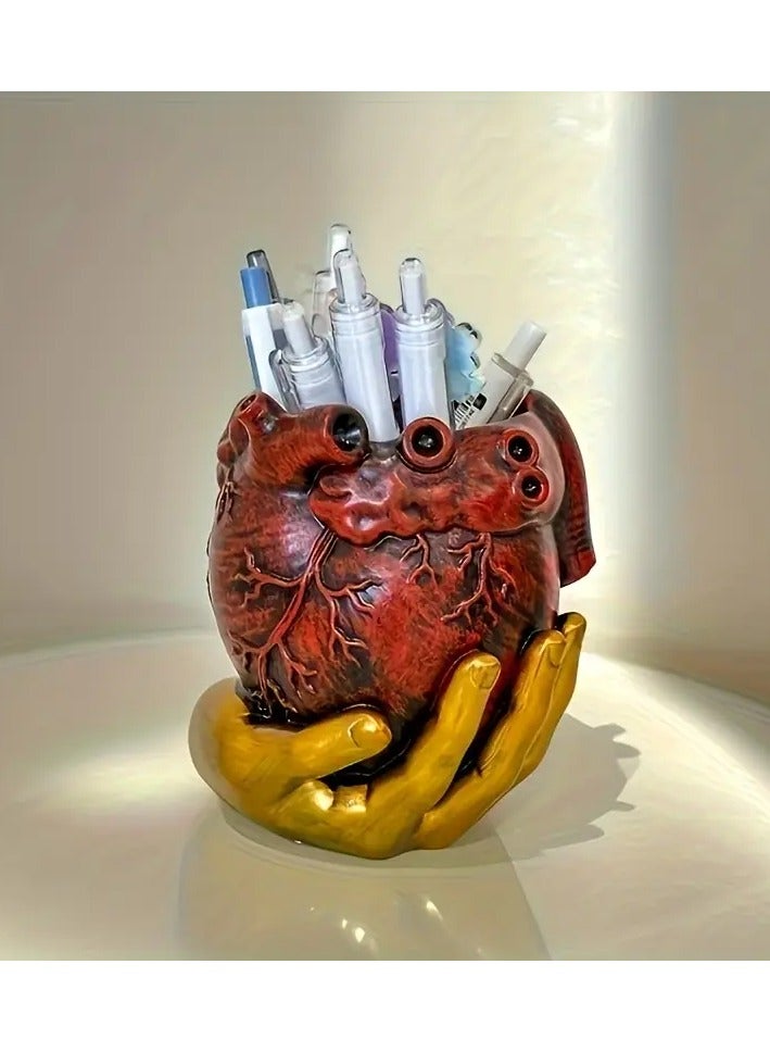 Generic Anatomical Heart-Shaped Organizer – Multi-Compartment Red & Yellow Desk Storage for Brushes, Tools & Office Supplies  - Image 5