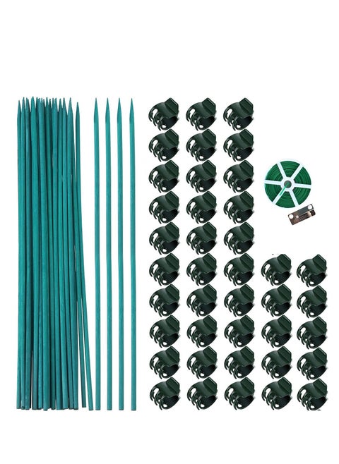 Plant Support Sticks 40 Pieces Orchid Clips Plastic Garden Clips, with Stakes, 1 Roll of 20m Metallic Twist Ties, for Supporting Stems Vines Stalks Grow Upright