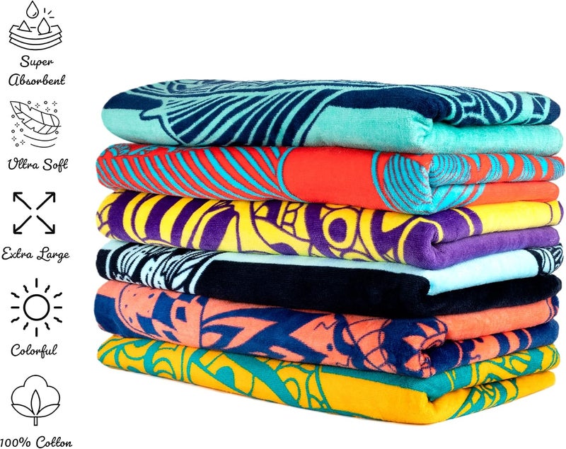 Nova Blue Shark Beach Towel – Blue with A Tropical Design, Extra Large, XL (34”x 63”) Cool Hawaiian, Navy Beach Towel with Light Blue Stripe, Made from 100% Cotton Trendy natural tone options - Image 3