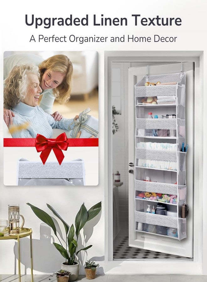 ULG 1 Pack Over Door Organizer with 5 Large Pockets 10 Mesh Side Pockets, Upgraded Linen Texture Over The Door Storage, 44 lbs Weight Capacity Hanging Storage Organizer, Light Gray - Image 2