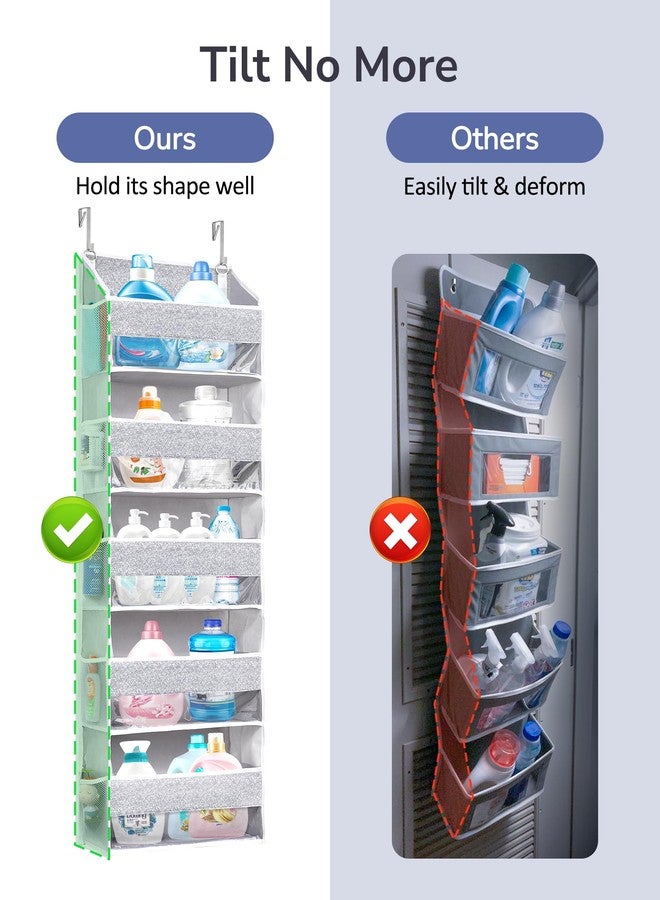 ULG 1 Pack Over Door Organizer with 5 Large Pockets 10 Mesh Side Pockets, Upgraded Linen Texture Over The Door Storage, 44 lbs Weight Capacity Hanging Storage Organizer, Light Gray - Image 4