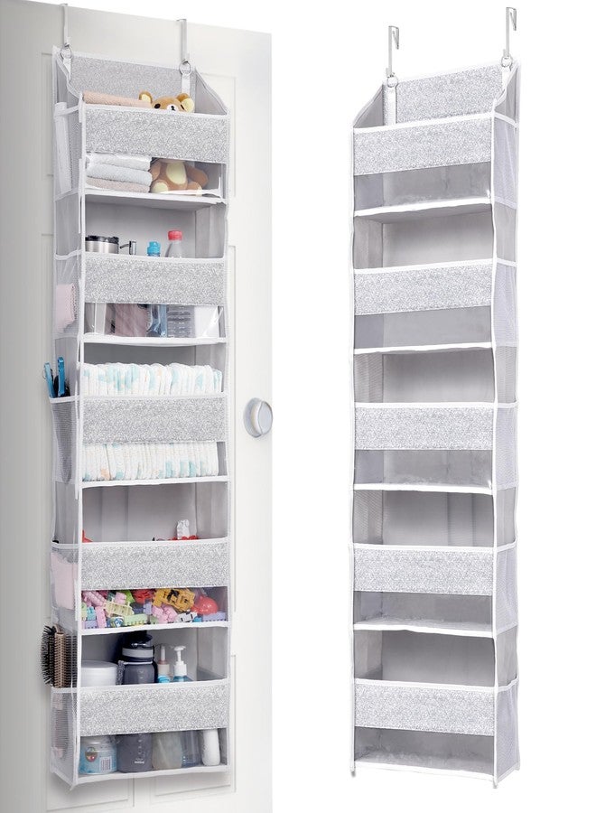 ULG 1 Pack Over Door Organizer with 5 Large Pockets 10 Mesh Side Pockets, Upgraded Linen Texture Over The Door Storage, 44 lbs Weight Capacity Hanging Storage Organizer, Light Gray - Image 1