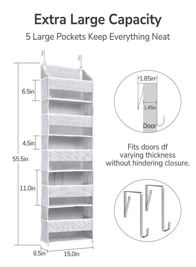 ULG 1 Pack Over Door Organizer with 5 Large Pockets 10 Mesh Side Pockets, Upgraded Linen Texture Over The Door Storage, 44 lbs Weight Capacity Hanging Storage Organizer, Light Gray - Image 3