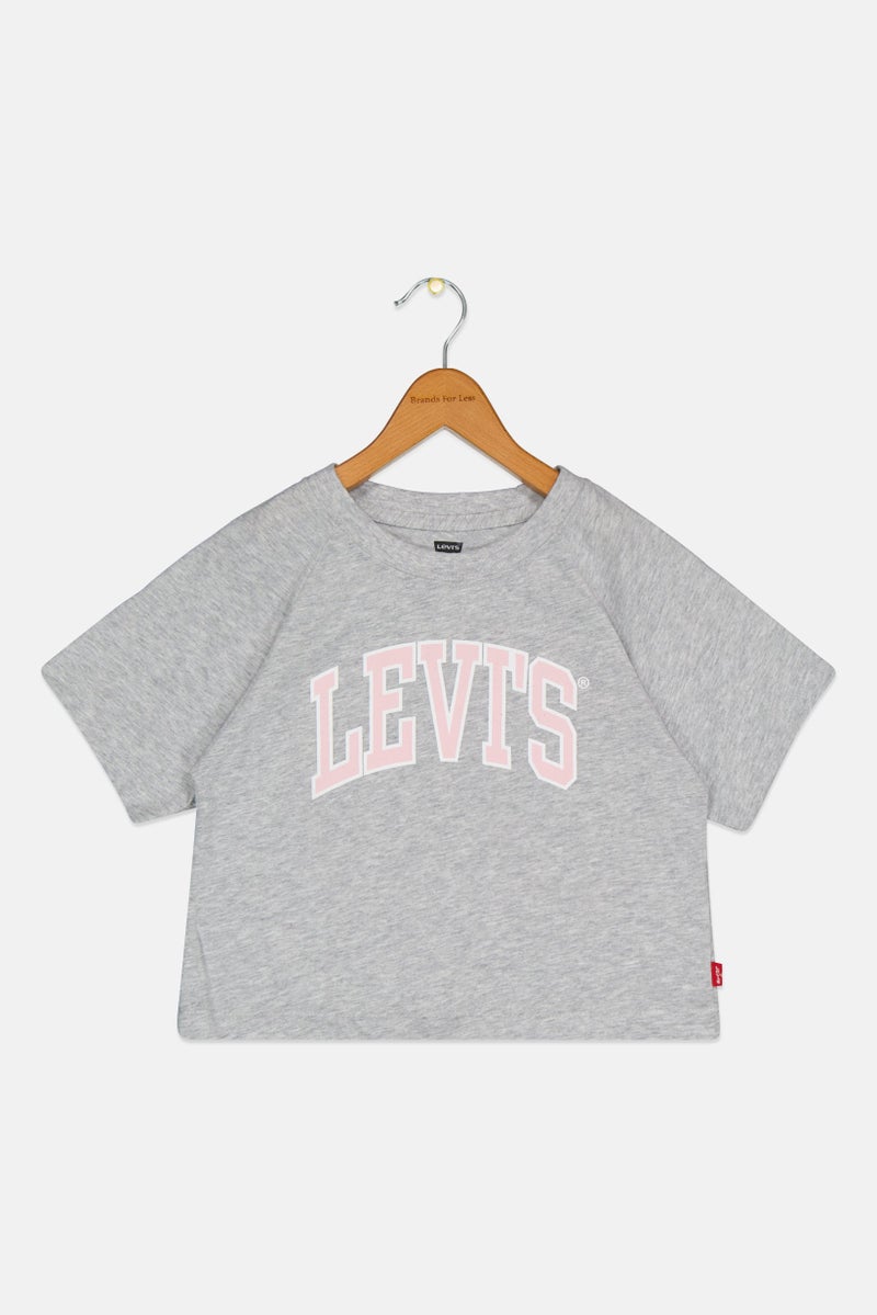 Levi's Kids Girl Crew Neck Short Sleeve Brand Logo Top, Grey - Image 1