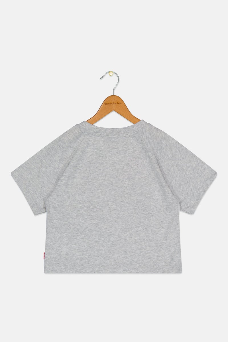 Levi's Kids Girl Crew Neck Short Sleeve Brand Logo Top, Grey - Image 3