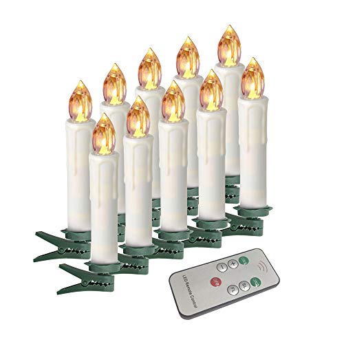 LeeHon Houdlee LED Flameless Taper Candles with Remote Control and Removable Clips,Flickering 4 Inches Birthday Candles,Set of 10 Warm White Candle for Christmas, Chandelier, Mini Wedding Taper Candles - Image 1