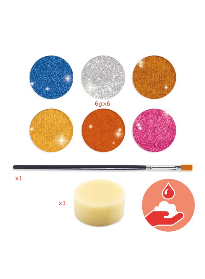Djeco Palette 6 Colours Metallic Face Paint Set, Highly-Pigmented Pearly Shades, Easy-to-Use, Washable, Paraben and Fragrance-Free, Creative Face Painting Kit for Fun Designs - Image 3