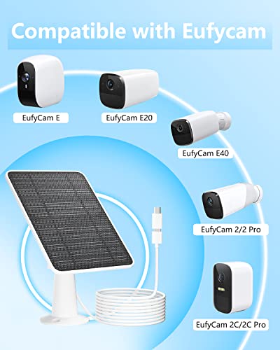 WININMETA Solar Panel Charger Compatible with Eufycam 3/3C/2C/2C Pro/E40/E20/2/2 Pro/E/L20/L40/Solo/SoloCam Spotlight, 5W Solar Panel for Eufy Camera, Micro USB & USB-C Port, 9.8ft Cable, P65 Waterproof, 4 Pack - Image 3