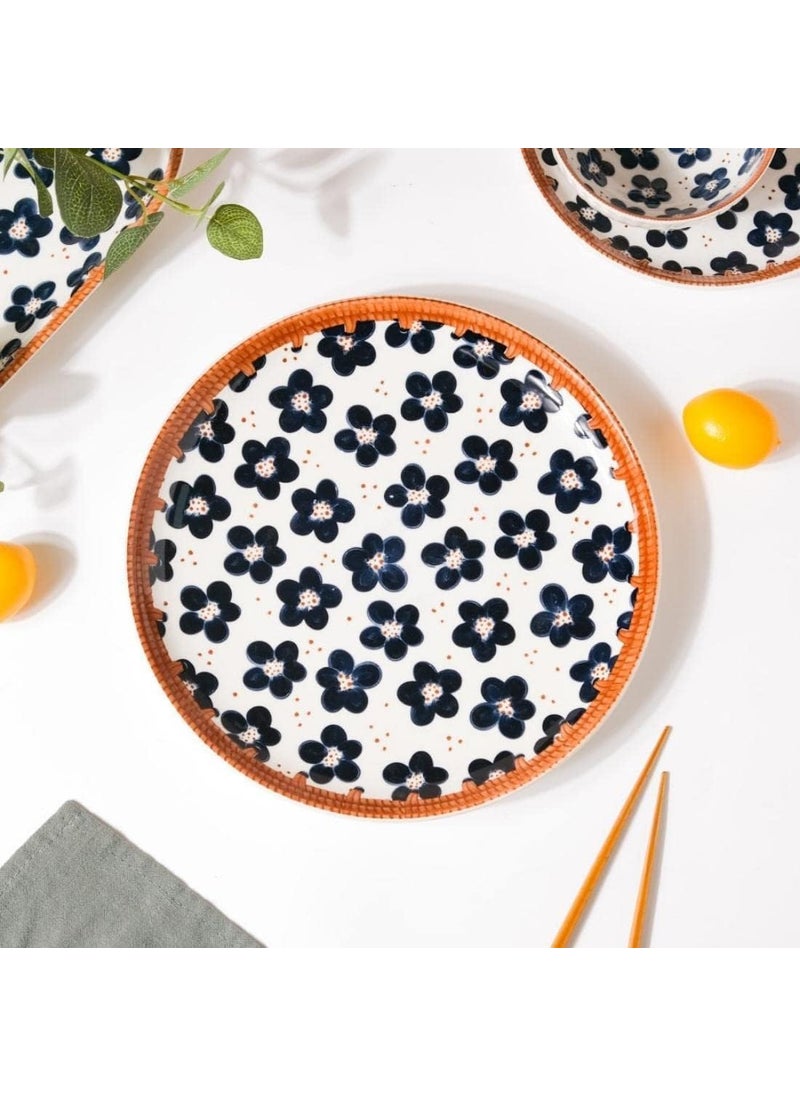 BLISS START BLISS START Floral Pattern Ceramic Plates for Dinner Set of 1 Plate for Snacks Desserts and More Microwave Safe 10 White Blue  - Image 2