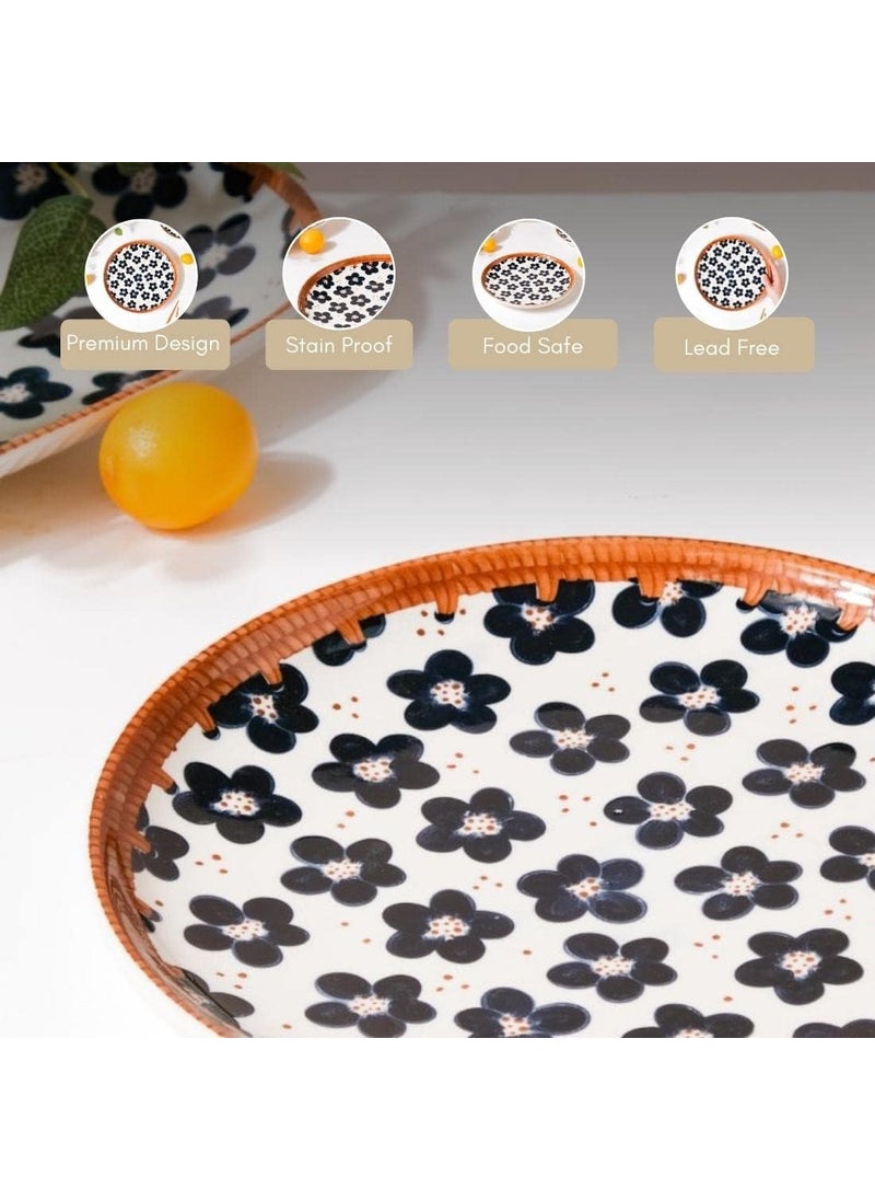 BLISS START BLISS START Floral Pattern Ceramic Plates for Dinner Set of 1 Plate for Snacks Desserts and More Microwave Safe 10 White Blue  - Image 3