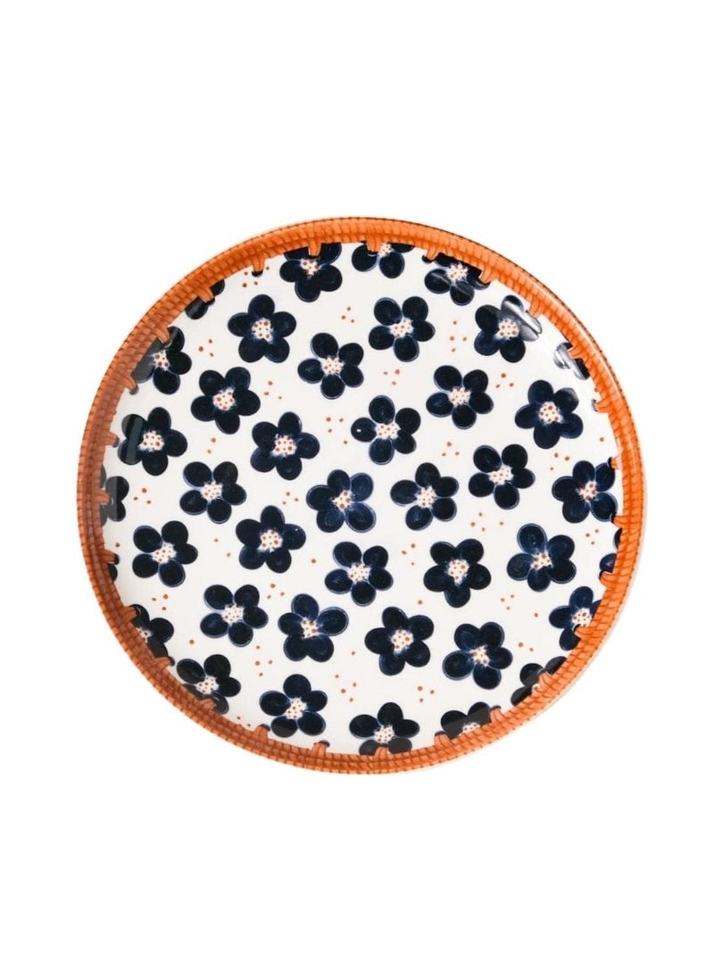 BLISS START BLISS START Floral Pattern Ceramic Plates for Dinner Set of 1 Plate for Snacks Desserts and More Microwave Safe 10 White Blue  - Image 1