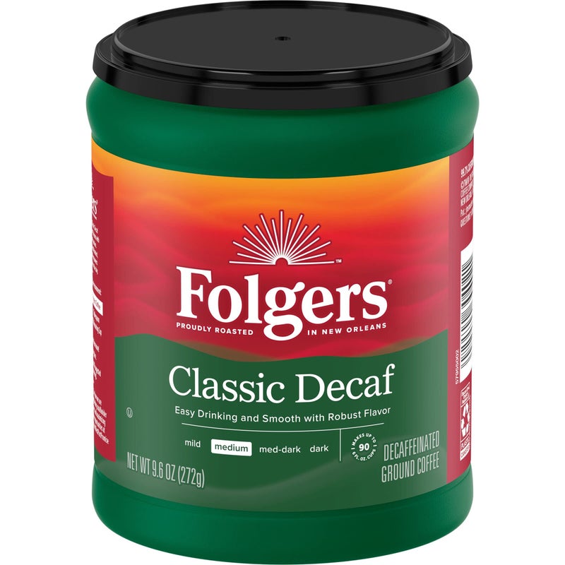 Folgers Decaf Coffee, Ground Coffee, Classic Medium Roast, 9.6 Ounce Canister - Image 1