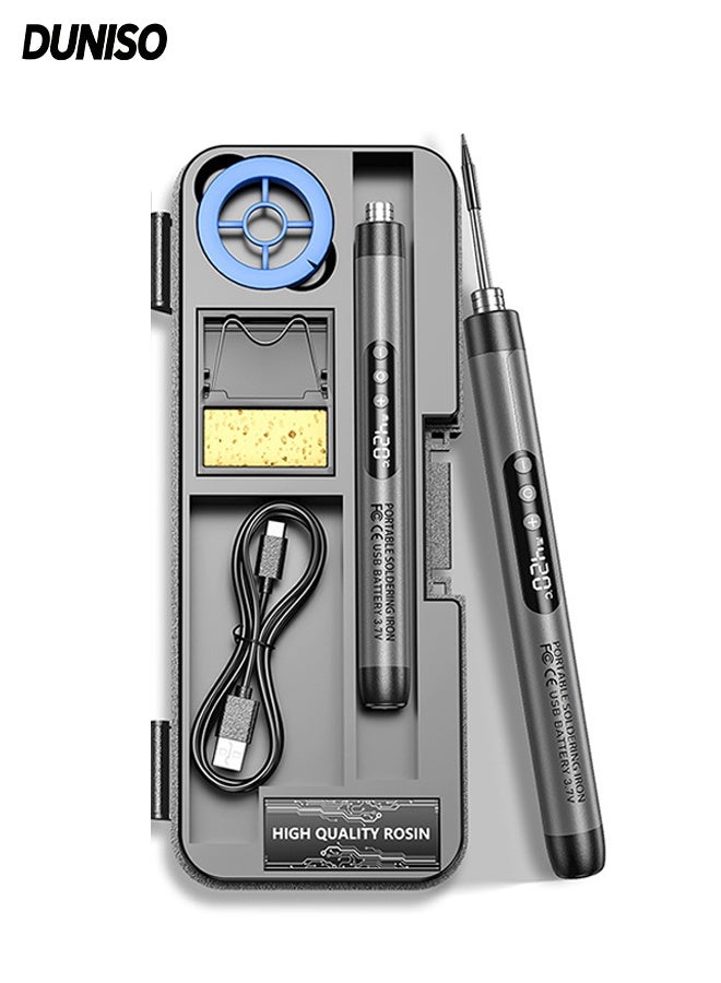 DUNISO Cordless Soldering Iron Kit,USB Rechargeable Portable Cordless Soldering Iron,5 Level Temperature Regulation,with LED Lights,Plug and Play,LED Digital Display,for Small Soldering Projects, Indoor & Outdoor Repair Electronics - Image 1