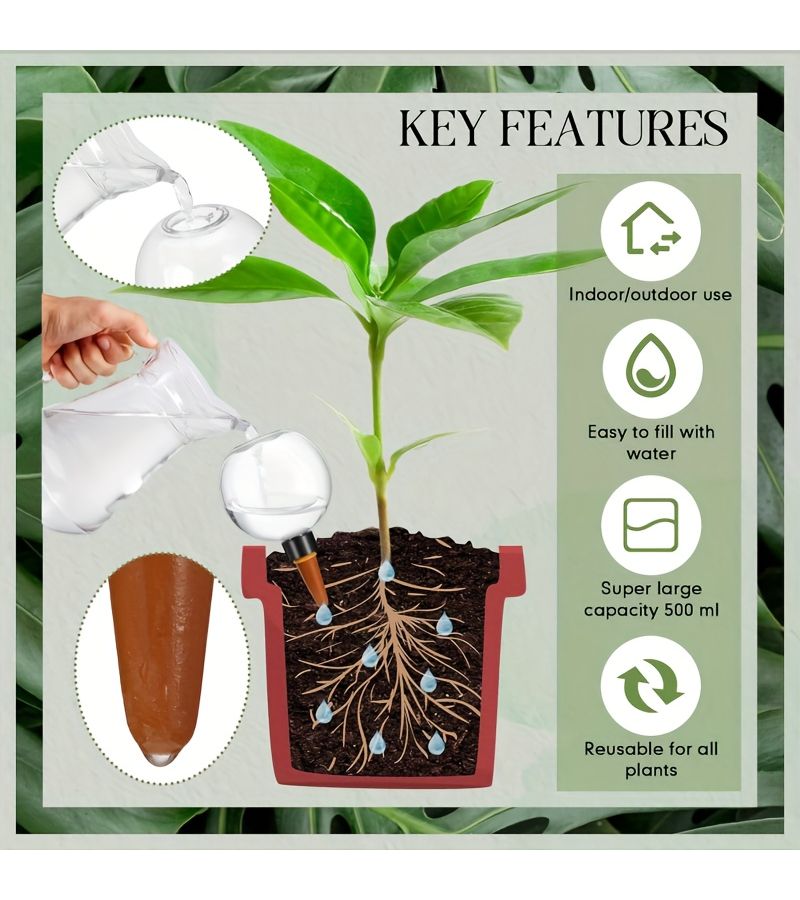 Pink Self Watering Globes Set Of 5 Extra Large Slow Release Plastic Plant Watering Spikes - Image 5