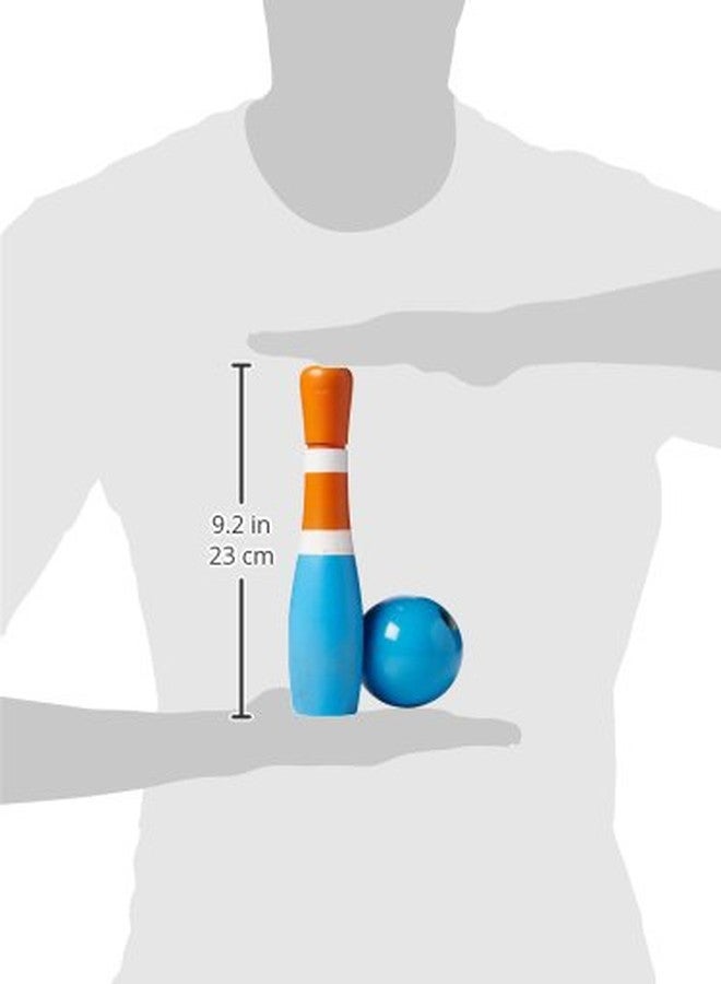 Sterling Sports Wooden Lawn Bowling 9" Skittles Set with Carrying Mesh Bag for Indoors and Outdoors - 10 Wooden Pins and 2 Balls, Green/Turquoise and Gray - Image 3