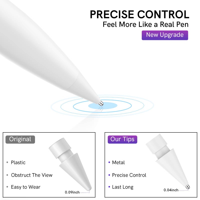 Delidigi رؤوس قلم دليديجي لقلم أبل الجيل الأول والثاني، قلم أبل برو وUSB-C، رؤوس معدنية مقاومة للتآكل، رؤوس دقيقة للتحكم الدقيق لقلم أبل - Image 4