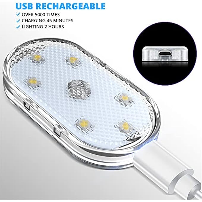 neotimely Wireless Led Lights For Car Interior  7 Colors 6 Bright Led Lamp Beads Portable Usb Rechargeable Night Light For Car Decor 2 Pcs - Image 4