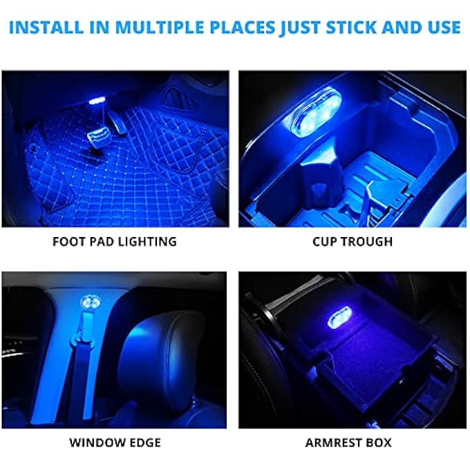 neotimely Wireless Led Lights For Car Interior  7 Colors 6 Bright Led Lamp Beads Portable Usb Rechargeable Night Light For Car Decor 2 Pcs - Image 5