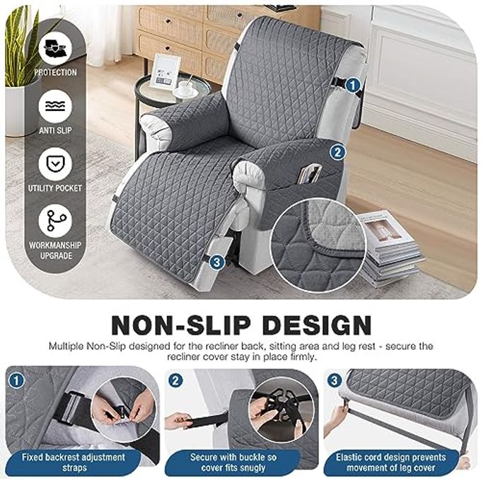 TAOCOCO 100% Waterproof Recliner Cover Recliner Cover with Non-Slip Granule, Recliner Chair Covers with Elastic Band, Recliner Chair Covers for Reclining Chair(Dark Grey, Small-22'') - Image 3