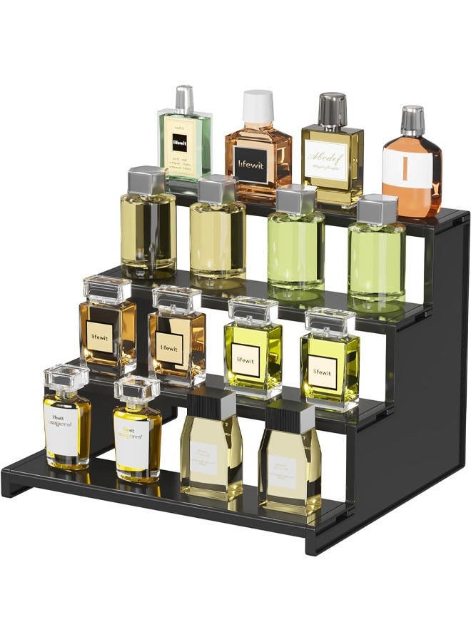 YelaJoy 4 Tie Display Stand，8 Inch  Perfume Organizer，Versatile Display Stand Shelf for Fragrance, Skincare, Figurine, Dessert, Use for Vanity, Tabletop, Cabinet （Black）  - Image 1
