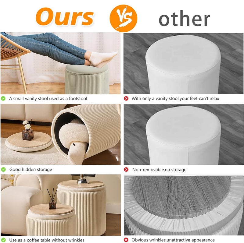 BLEXA Round Set of 2 Ottoman with Storage-Upholstered Velvet Vanity Stool for MakeupMultifunctional Ottomans Coffee Table Padded Seat Foot Rest for Living Room&Bedroom(White) - Image 5