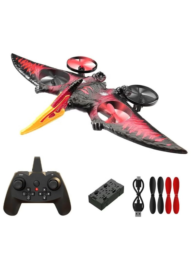 A ZONE Flying Dinosaur RC Fighter Jet L0713 – Remote Control Toy for Kids & Adults with 360° Stunts, One-Key Take Off, LED Lights, 2.4GHz Gyro & USB Charging – RC Dinosaur Drone (Red & Black) - Image 1