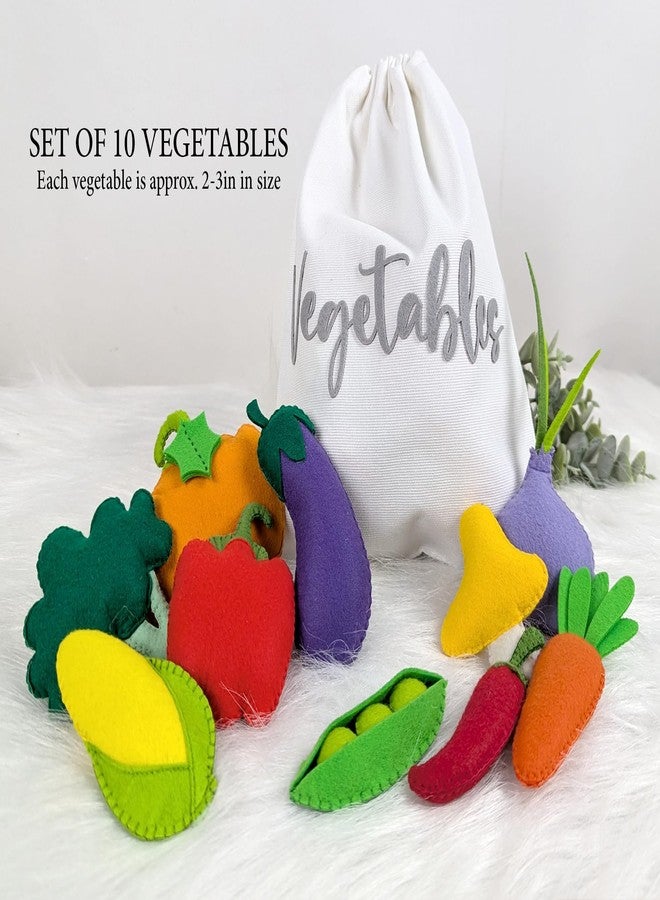 AGD Handmade Stuffed Vegetables, Pretend Play Kitchen Toys, Play Food for Kids - Plastic Free Washable (Felt Fabric, Set of 10 with potli) - Image 2