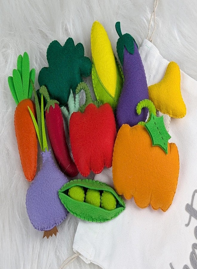 AGD Handmade Stuffed Vegetables, Pretend Play Kitchen Toys, Play Food for Kids - Plastic Free Washable (Felt Fabric, Set of 10 with potli) - Image 1