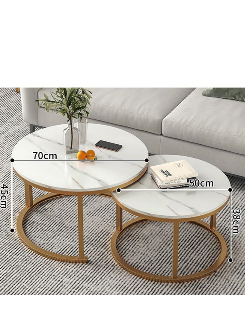 Round Coffee Tables for Living Room Furniture Marble Nesting Coffee Table Set of 2 Stacking Side Tea Table for Small Spaces Balcony Office, Stable Metal Frame,Easy Assembly(CJ022-Black) - Image 2