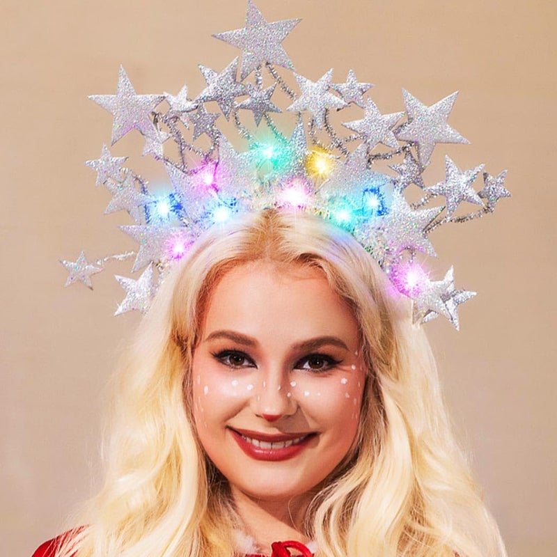 GORTIN Light up Stars Headband LED Headpiece Glowing Costume Headwear Rave Hair Accessories for Women (Silver) - Image 2