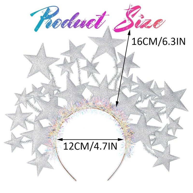 GORTIN Light up Stars Headband LED Headpiece Glowing Costume Headwear Rave Hair Accessories for Women (Silver) - Image 3