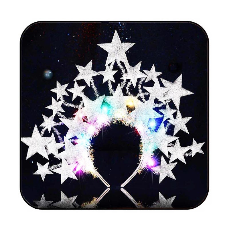 GORTIN Light up Stars Headband LED Headpiece Glowing Costume Headwear Rave Hair Accessories for Women (Silver) - Image 1