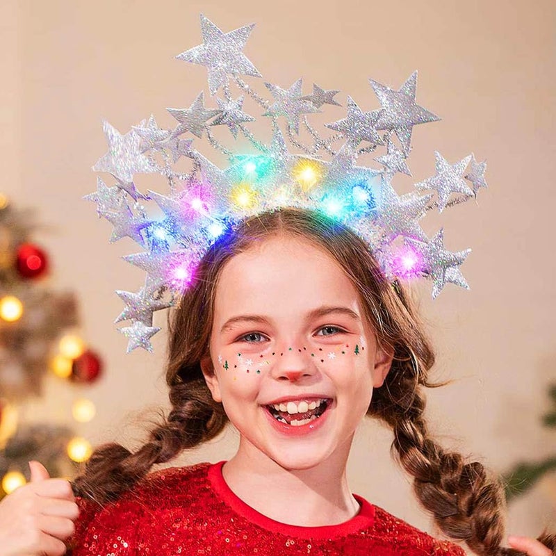 GORTIN Light up Stars Headband LED Headpiece Glowing Costume Headwear Rave Hair Accessories for Women (Silver) - Image 4