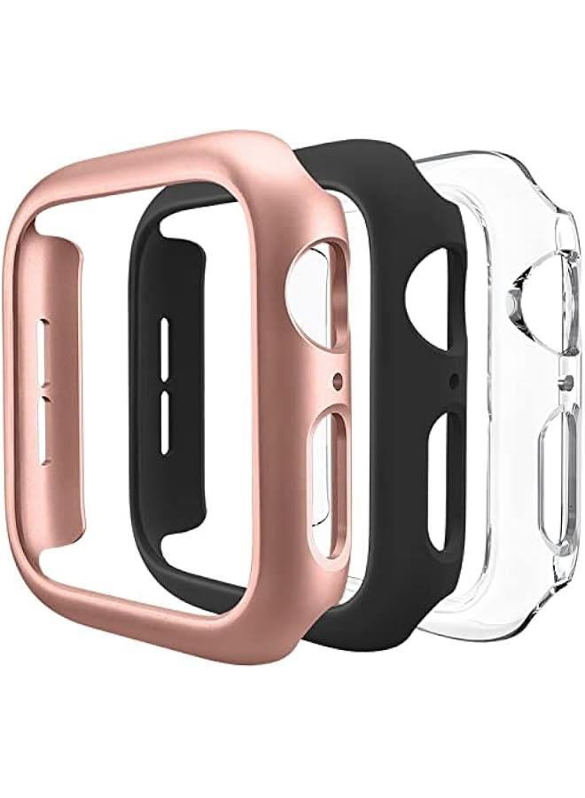 3 Pack Compatible for Apple Watch Case 45mm Series 8 Series 7, Hard PC Bumper Case Protective Cover Frame 【NO Screen Film】 Compatible for iWatch Accessories 45mm, Clear/Black/Rose Gold - Image 1
